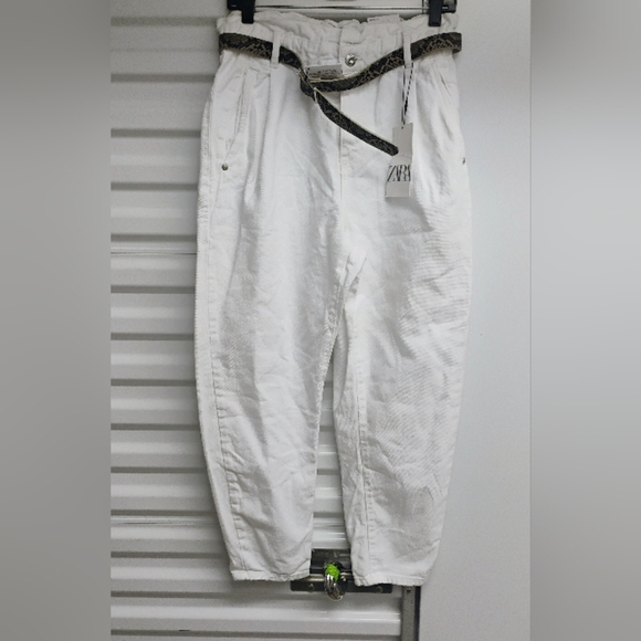 Zara Paper Bag White Baggy Fit Pantsz - Picture 2 of 4
